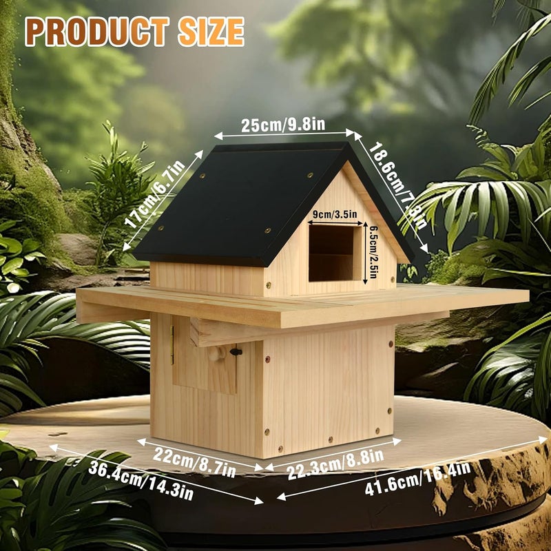 HAFTKD Owl House, Screech Wooden Owl Nesting Box, Weatherproof Design with Bird Stand, Large Opening, Mounted Birdhouse for Garden & Outdoor - Image 4